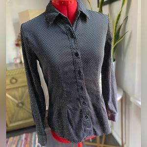 APT. 9 black button down w/ white polka dots, size small